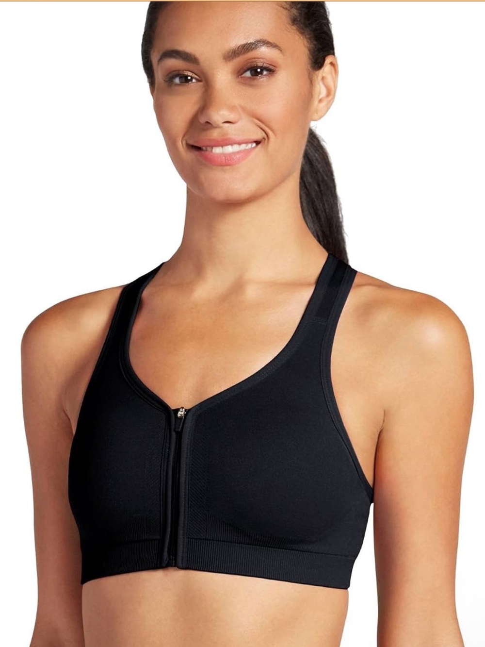 Jockey Active Zip Front High Impact Seamless Bra in Black